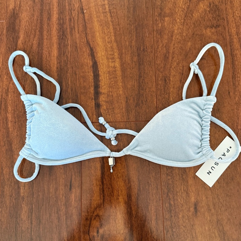 NWT Pacsun Velvet Triangle Bikini Top Light Blue XS Adjustable Straps Y2K Swim